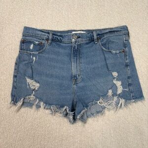 Abercrombie & Fitch Shorts 33 Blue The Mom Short High Rise Distressed Cutoff
